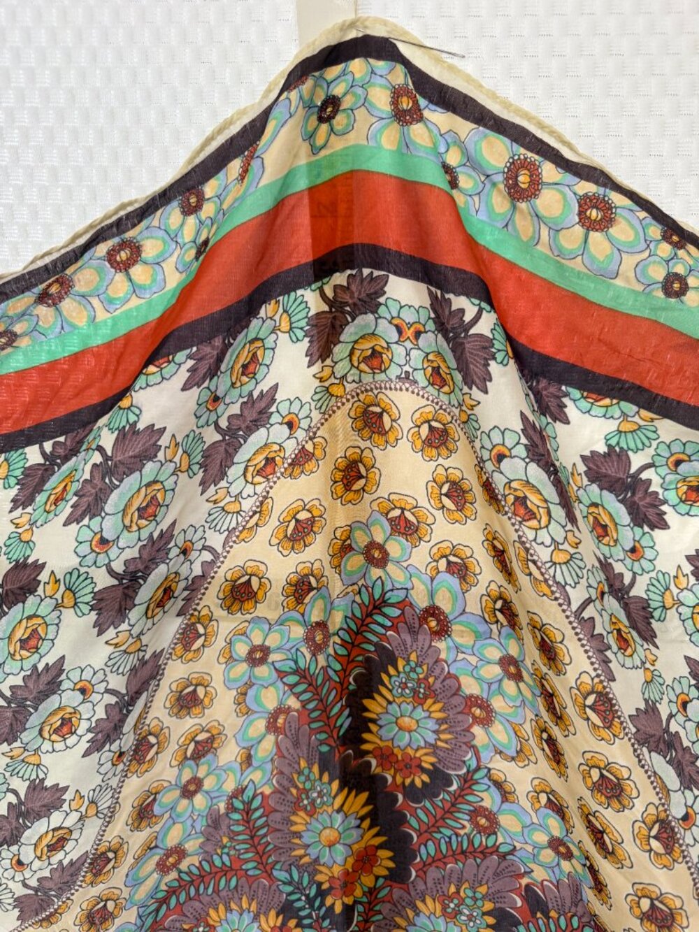 JOHNNY WAS SILK SCARF TASSELS 42" SQUARE - Picture 3 of 3